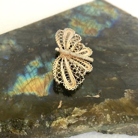 VTG Sterling Silver 950 Dainty Spun Silver Butterfly Brooch Pin - Picture 3 of 13